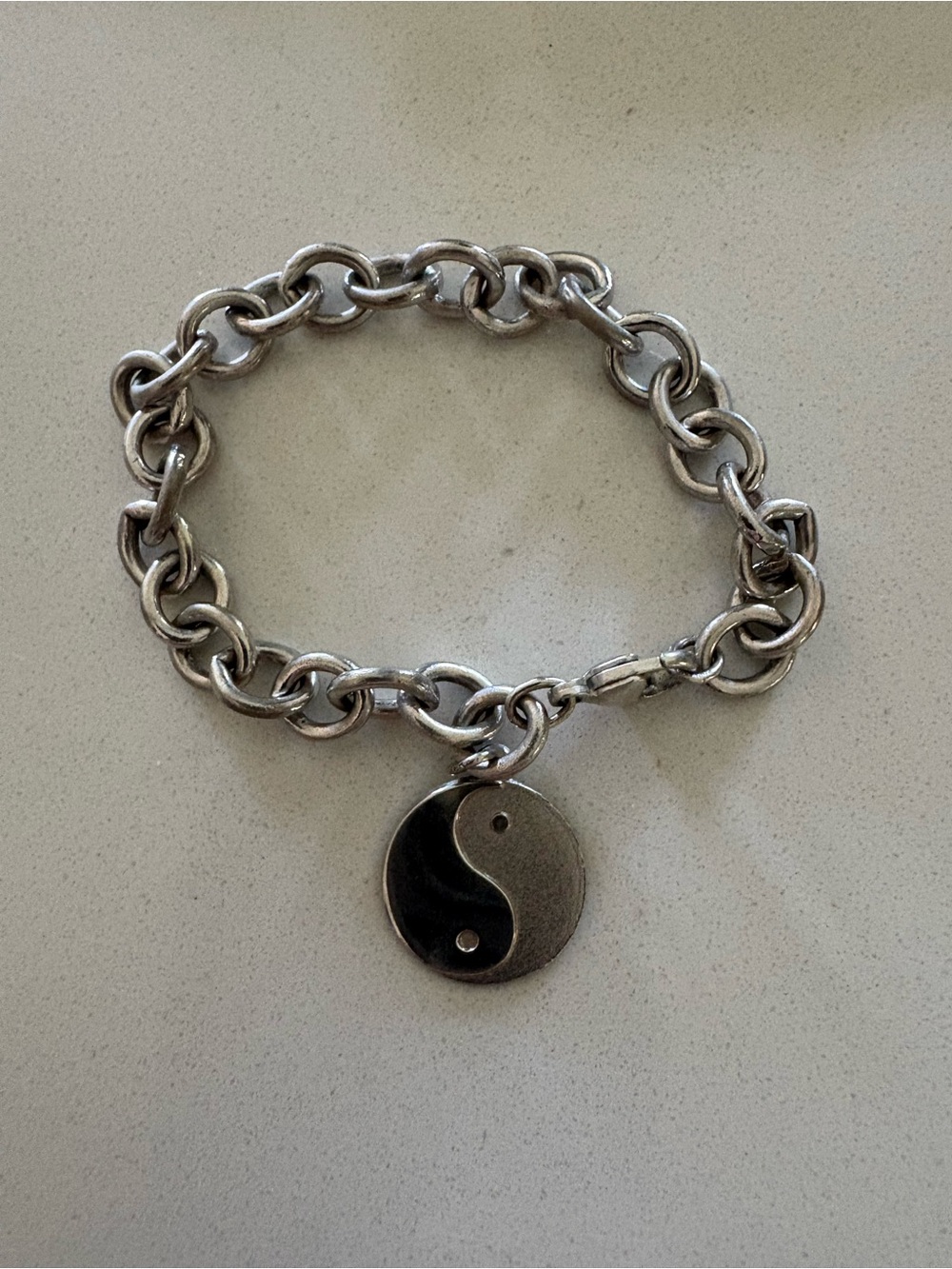 Sterling-Style Yin Yang Charm Chain Bracelet in Silver